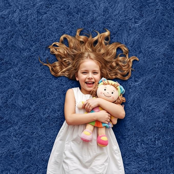 Area Rug for Living Room Bedroom: 4x6 Soft Fluffy Shag Rugs Upgrade Non-Slip High Pile Carpet Large Fuzzy Plush Indoor Floor Shaggy Carpets for Nursery Kid Playroom Office Dorms Home Decor Blue