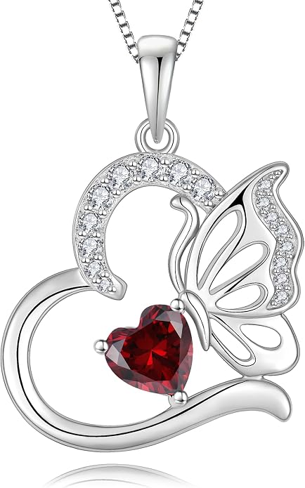 Butterfly Necklace for Women 925 Sterling Silver Heart Pendant Birthstones Jewelry Gift