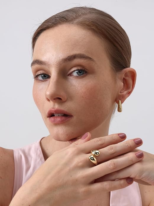 FRUMOS Non Tarnish Gold Wedding Band Rings For Women,14k Gold Stacking Rings,Open Statement Band Rings,Valentines Mother Christmas,size 6-9