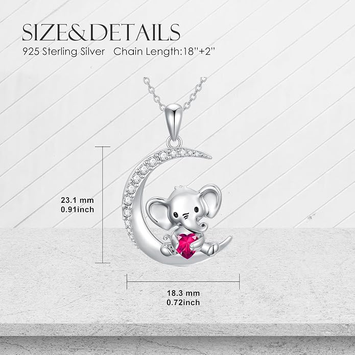 PROESS Animal Birthstone Necklace 925 Sterling Silver Otter/Axolotl/Hippo/Elephant/Dachshund/Monkey/Red Panda Pendant Necklace Animal Birthstone Jewelry Gifts for Women