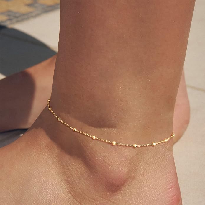 MEVECCO Anklet for Women Gold Chain 14K Gold Plated Dainty Boho Beach Summer Simple Foot Jewelry Ankle Bracelet
