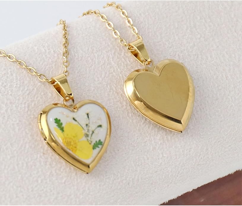 Heart Locket Necklace That Holds Pictures Pressed Flower Photo Locket Pendant Necklace for Girl Women Gift for Her