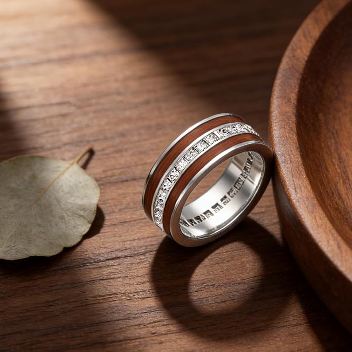 Wooden Celtic/Cross Ring 925 Sterling Silver Wedding Band Wood Mens Rings Engagement Ring Jewelry Gift for Men Women Size 8-14