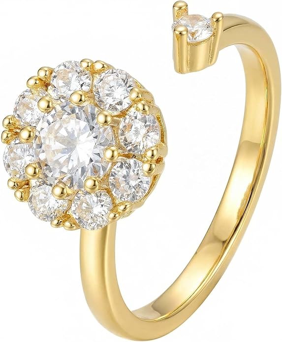 NONAMOIS Gold Rings for Women Evil Eye Flower Open Anti Anxiety Spinner Ring Adjustable Fidget Rings Jewelry Christmas Gifts