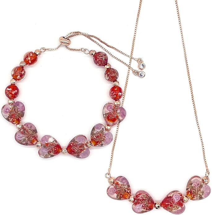 ARTSY Crafts Glow in the Dark Heart Shaped Glass Bead Bracelets & Necklaces, Handmade in USA
