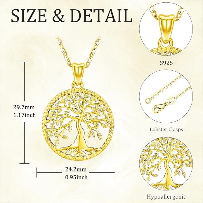 Odinstone Tree of Life Necklace, Sterling Silver Pendant for Women Family Tree Necklaces Jewelry for Mom/Wife/Grandma(With Fine Gift Box)