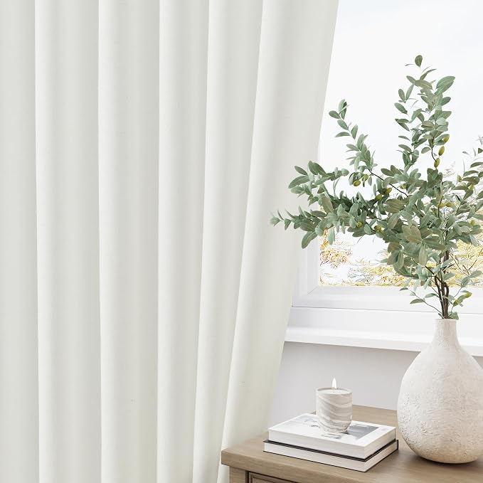 Aersas Ivory White Pinch Pleat Linen Curtains 72 Inch Length 2 Panels Set for Bedroom Dinging Room Semi Sheer Boho Farmhouse Neutral Window Curtains 72 Inches Long for Living Room Nursery 40x72