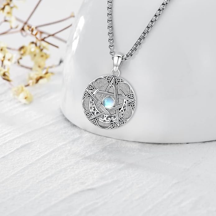 Pentagram/Celtic Knot/Witches Knot/Santa Muerte/Triple Moon Goddess/Baphomet/Hecate Necklace Sterling Silver Magic Wiccan Amulet Pagan Jewelry for Women Men