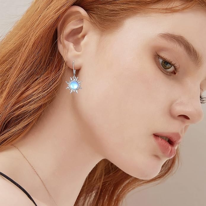Dorunmo Moonstone Dangle Drop Earrings s925 Sterling Silver Leverback Earrings Filigree Moonstone Jewelry Birthday Gifts for Women