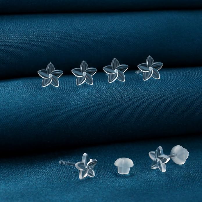 6 Pairs Invisible Plastic Post Earrings For Sensitive Ears - Clear, Sports & Work