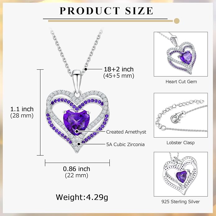 Anniversary Charm Necklace, Sterling Silver 14K Gold Plated Chain with Interlocking Heart Pendant Elegant Birthstone Necklaces for Women, Length 18"