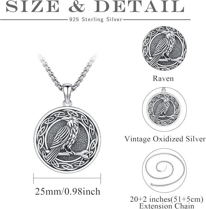 Celtic Knot Necklace 925 Sterling Silver Raven/Compass/Triquetral/Pentagram Celtic Viking Pendant Egyptian Jewelry Gifts for Men