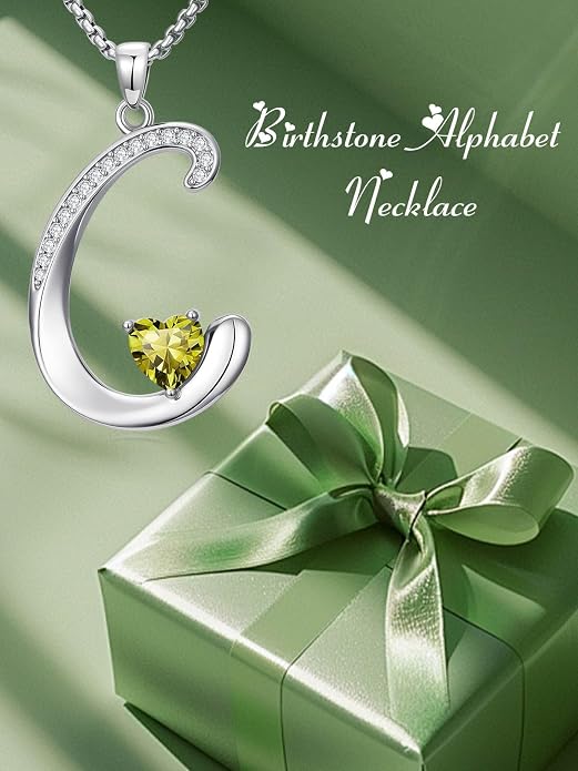 Birthday Gifts for Women Alphabet A to Z Initial Birthstone Pendant Necklaces for Women - 18k White Gold Plated Personalized Name Jewelry Anniversary Graduation Gifts for Wife Her Daughter Girlfriend(with Gift Box)