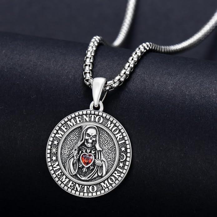 Skull/Skeleton Memento Mori Necklace 925 Sterling Silver Skull/Skeleton Pendant Hourglass Necklace Skull/Skeleton Jewelry for Men Women