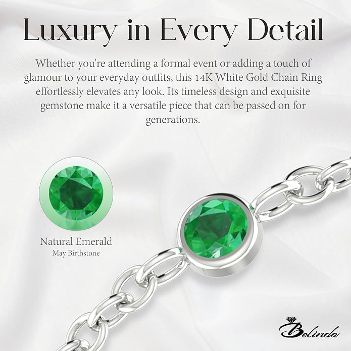 14k Gold Chain Rings for Women with Natural 2.2mm Birthstone, Women's Statement Rings, Chain Rings