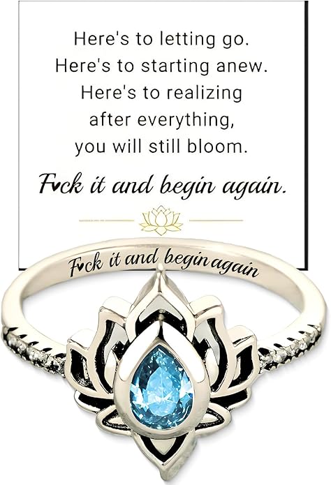 LIU JUN Fuck It And Begin Again Lotus Ring, Lotus Fuck It And Begin Again Ring Keep Fucking Going Ring High Polish Zircon Inlaid Inspirational Engraved Ring For Women New Year Gift New Beginning