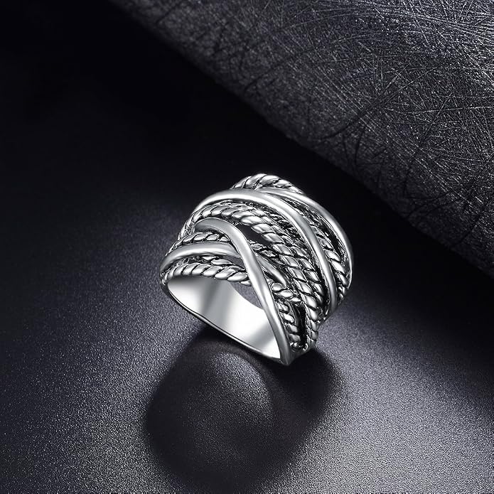 Mytys Wide Band Rings Twisted Rope Ring Two-Tone Mixed Metal Braided Statement Rings Fashion Jewelry for Women