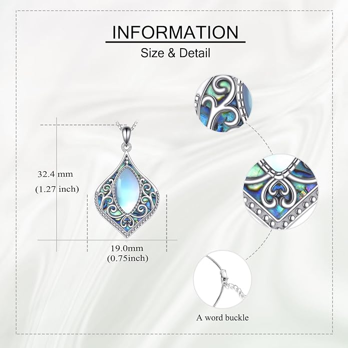 ONEFINITY Filigree Moonstone Necklace 925 Sterling Silver Bohemian Irish Celtic Necklace Abalone Shell Filigree Jewelry Gifts For Women