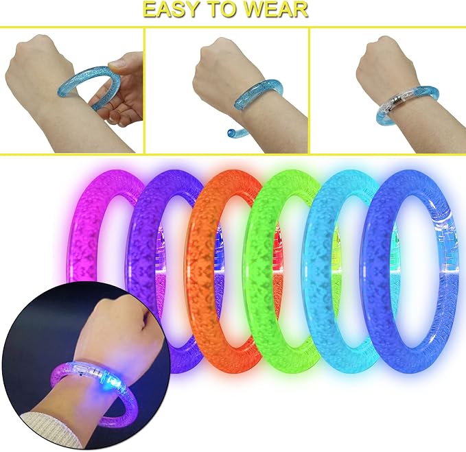 30 Pcs Glow In The Dark Bracelets, 6 Colors LED Bracelets Bulk for Adults, Glow Neon Party Supplies for Carnival Halloween Christmas Birthday Wedding