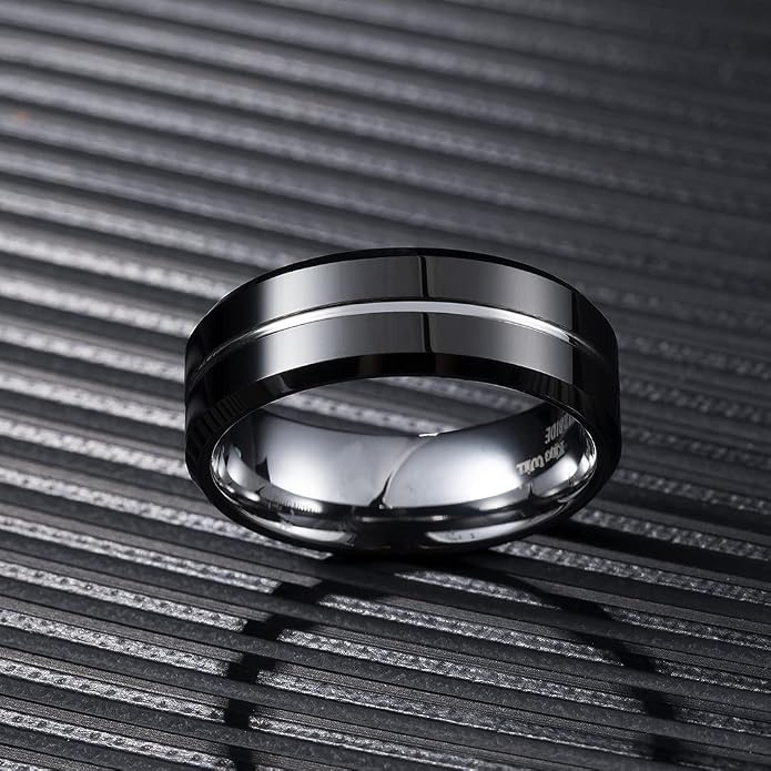 King Will Tungsten Carbide Wedding Band for Men Women-6/8/10mm Width Multicolor Available with Grooved Center Wedding Ring Suitable for Work, Gym Comfort Fit Size 4-16