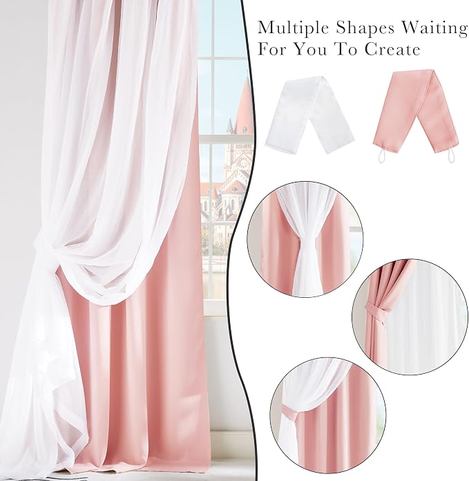 PONY DANCE Nursery Curtains Pink - Curtains for Bedroom Decor Aesthetic Cute Double Layer with Sheer Overlay Windows Covering, 52 x 84 inches, Rose Blush, 2 Panels