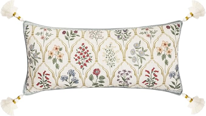 ISAENNE Designer Vintage Linen Throw Pillow Cover,28"x12"-Serenity B | French Elegant Rectangle Decor Pillow Cover,Concealed Zipper Design,Colorful Floral Pattern,Sofa,Bedroom,Living Room,Chair