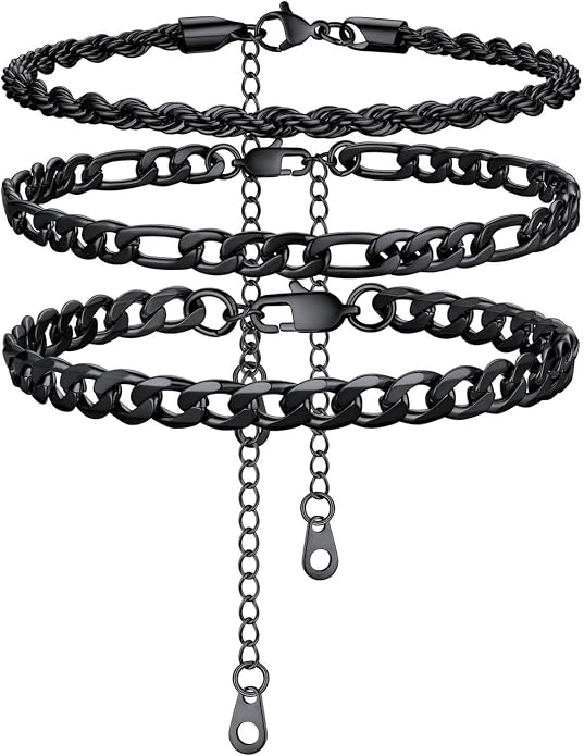 U7 2Pcs/3Pcs Ankle Bracelets for Women, Stainless Steel Cuban Link/Figaro/Rope/Heart Chain Anklets Sets,Waterproof Layered Anklets Adjustable 8.5"-10.5"