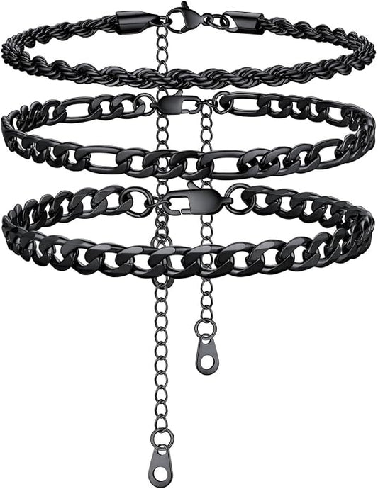 U7 2Pcs/3Pcs Ankle Bracelets for Women, Stainless Steel Cuban Link/Figaro/Rope/Heart Chain Anklets Sets,Waterproof Layered Anklets Adjustable 8.5"-10.5"