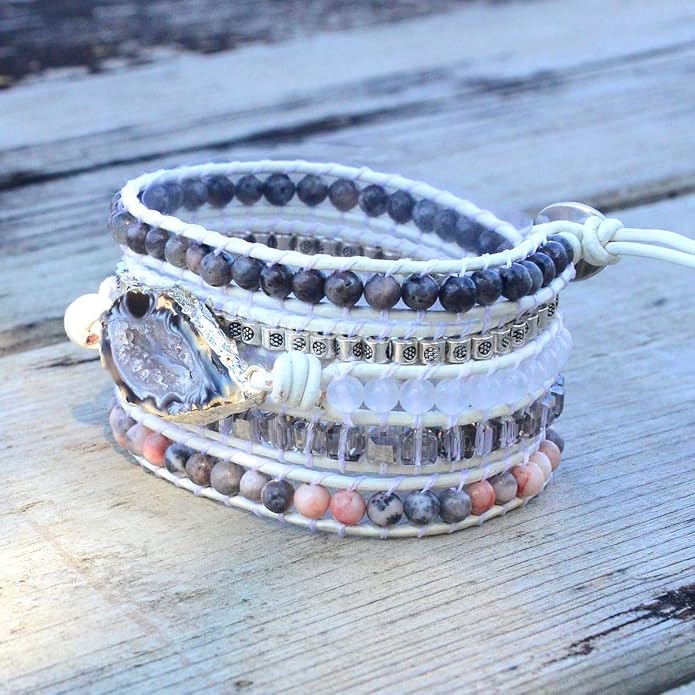 Boho Wrap Bracelet for Women, Handmade Natural Imperial Jasper Multi-Layer Stone Beaded Bracelet, Bohemian Healing Crystal Stone Jewelry Gifts