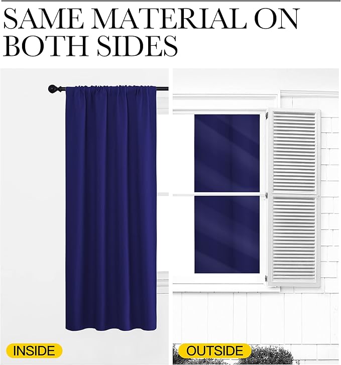 NICETOWN Kitchen Curtains, Short Blackout Drapes, Navy Blue, 34 in x 40 in (W x L), Set of 2, Thermal Insulated Rod Pocket Window Treatment Draperies for Nursery