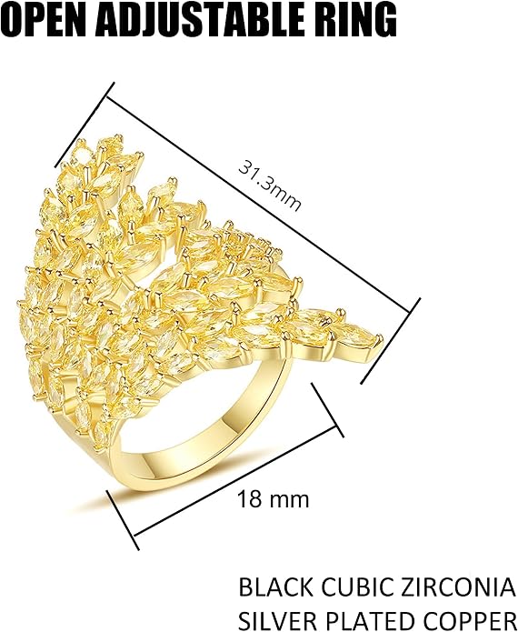 18K Gold Plated Rings for Women and Teen Girls Non Tarnish Cubic Zirconia Fidget Ring Butterfly/Snake/Mesh/Cross/Crown Knuckle Ring Open Adjustable Statement Stacking Chunky Rings