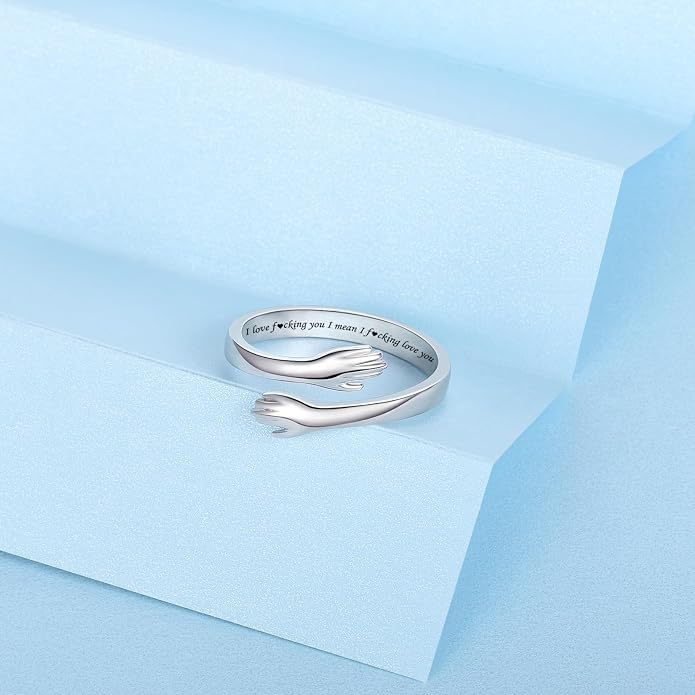 S925 Sterling Silver Hug Rings for Women Teen Girls Adjustable Ring for Granddaughter Daughter Hope Promise Friendship Hand Ring Jewelry for Birthday Graduation Christmas Mothers Day Valentines Gifts