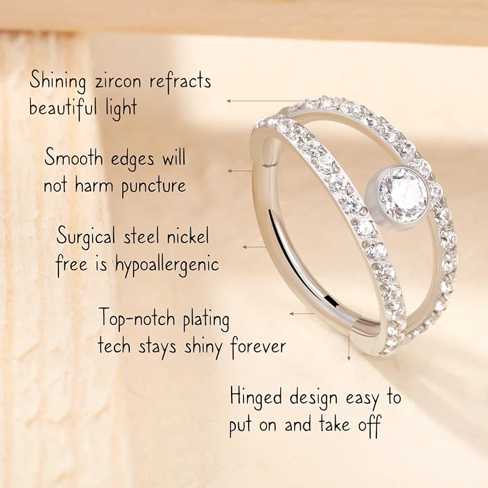AROWRO Conch Piercing Jewelry Nose Rings Hoops Septum Rings Cartilage Earrings for Women Men Helix Piercing Jewelry Rook Tragus Surgical Steel Gold Silver 16G 18G 20G With Cubic Zirconia Opal