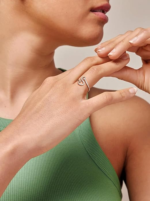 SILVERCUTE S925 Initial Rings, Adjustable Size 6-12 Statement Alphabet Letter A-Z Jewelry Personalized Twisted Initials Rings Sterling Silver Stacking Ring for Women