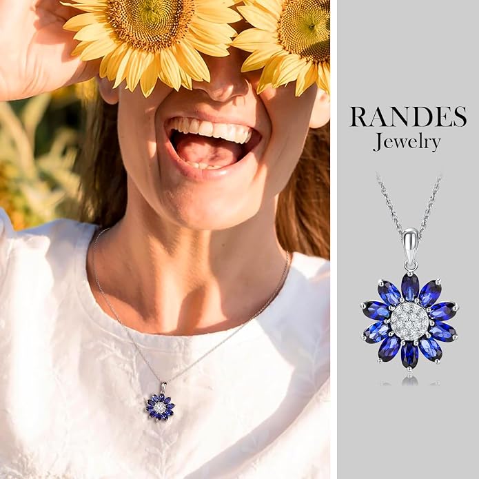 Dainty Sunflower Necklace 925 Sterling Silver Flower Pendant Necklaces for Women Birthstone Anniversary Jewelry