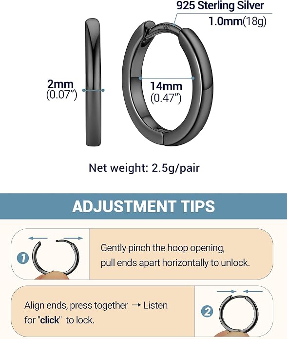 PROSTEEL Hoop Earrings for Women, Huggie Hoop with 925 Sterling Silver Post, 8/10/12/14/16/18/20mm Small Huggie Hoops, 14K Gold Plated/Silver/Black/Rose Gold Hypoallergenic Earrings Jewelry