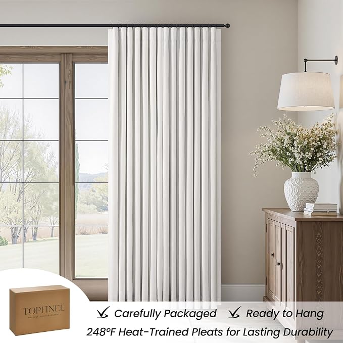 Topfinel Natural Blackout Curtains for Bedroom Modern Flax Linen Panels with Back Tab White Backing Drapes for Window Treatment with Hooks&Rings Boho Chic 86 Inch 2 Panels Set Nursery 52" W*86" L