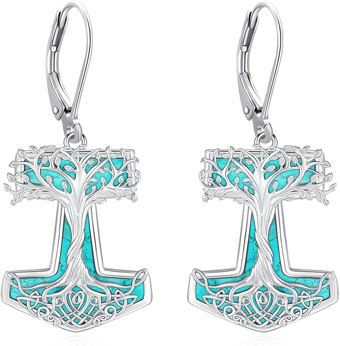 Eusense Sterling Silver Dangle Earrings for Women Tree of Life Animals Moonstone Turquoise Leverback Earrings Jewelry Gifts