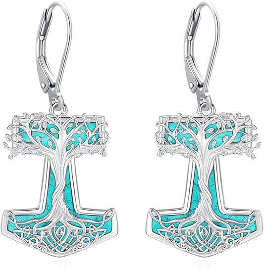 Eusense Sterling Silver Dangle Earrings for Women Tree of Life Animals Moonstone Turquoise Leverback Earrings Jewelry Gifts