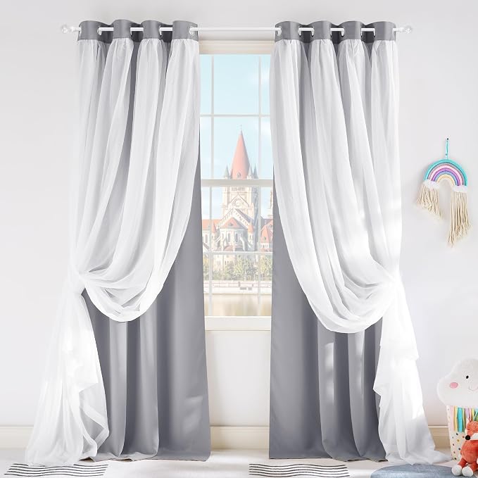 PONY DANCE Curtains for Girls Bedroom - Window Drapes Curtain 72 inches Length Room Darkening Grommet 2 Layers,1 Panel (Silver Grey, W52 X L72)
