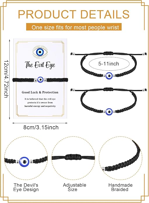Sasylvia 100 Pcs Evil Eye Bracelets Gift Includes 50 Adjustable Evil Eye Protection Bracelets 50 Wishing Card