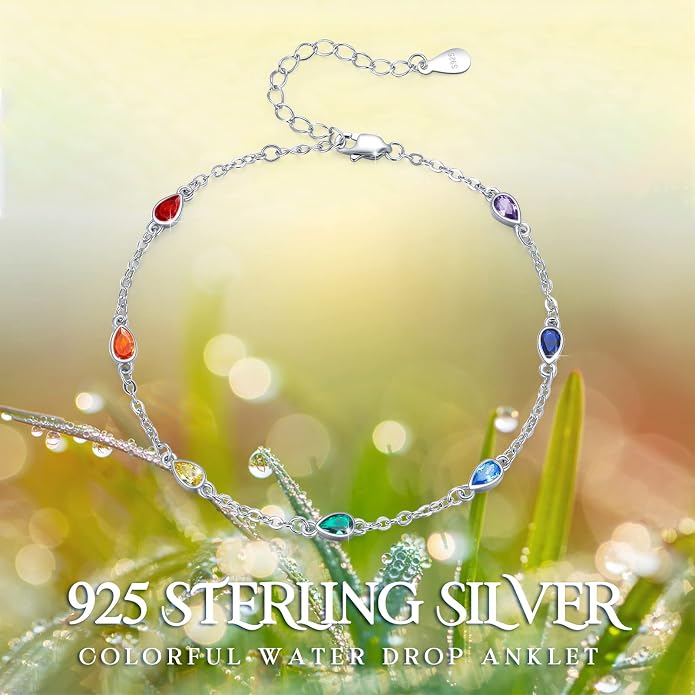 MEDWISE Sterling Silver Chakra Anklet 7 Chakra Beach Anklet Bracelet Link Chain Ankle Bracelet Gift for Women