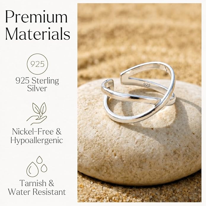 Sterling Silver Toe Ring, Handmade Adjustable Open Band, Minimalist Dainty Summer Beach Foot Jewelry for Women, Can Be Worn as Knuckle or Pinky Ring