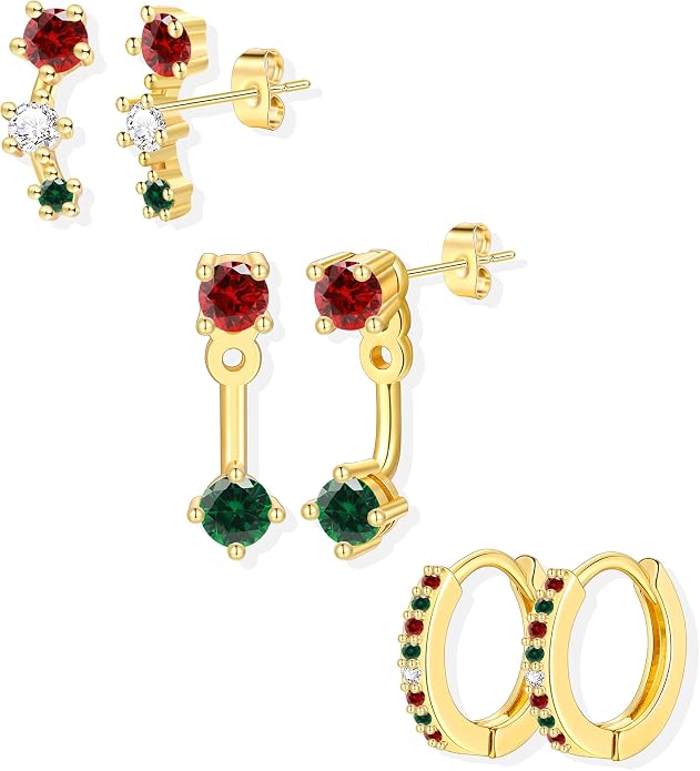6 Pairs 14K Gold Plated Stud Earrings for Women, Hypoallergenic Cartilage Earrings for Multiple Piercing, Dainty Small Stackable Earrings Set for Jewelry Gift
