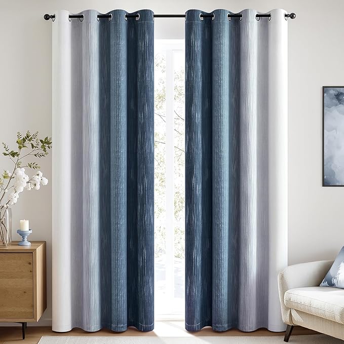 MIULEE Navy Blue and Greyish White Ombre Blackout Curtains, Full Room Darkening Thermal Insulated 72 Inches Long Drapes for Bedroom/Living Room Grommet Window Treatments Modern 52Wx72L, Set of 2