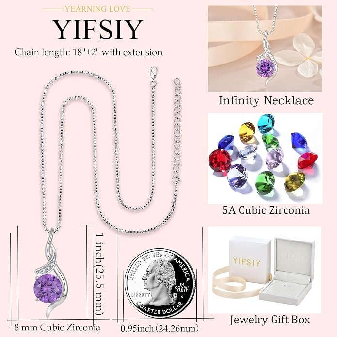 Women‘s Birthstone Pendant Necklace S925 Sterling Silver Imitation Diamond Infinity Necklace Jewelry Gift for Her