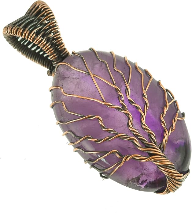 Tree Of Life Natural Gemstone Pendant Copper Wire Wrapped Jewelry Necklace