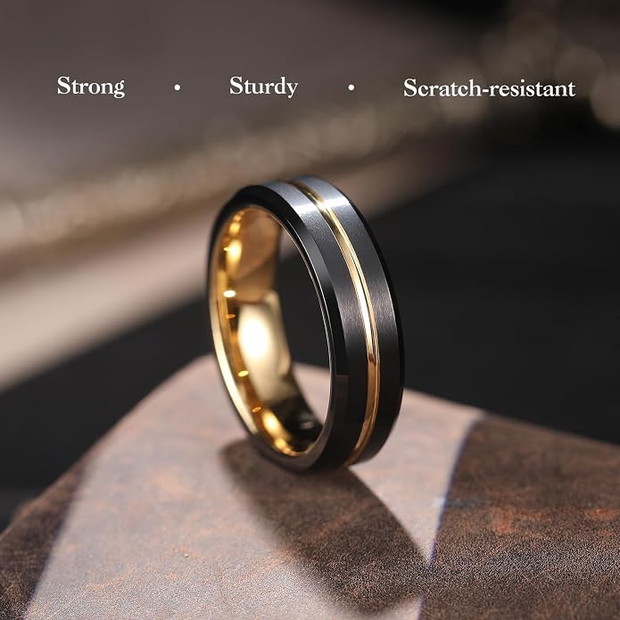 King Will Tungsten Carbide Wedding Band for Men Women-6/8/10mm Width Multicolor Available with Grooved Center Wedding Ring Suitable for Work, Gym Comfort Fit Size 4-16