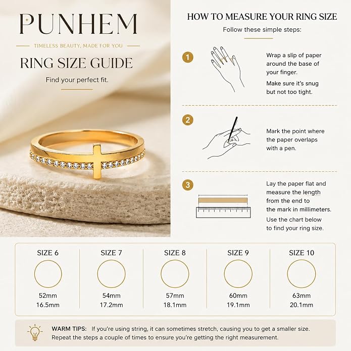 Gold Cross Statement Rings for Women 14K Gold Silver Tone Non Tarnish Cute Band High Polished Smooth Comfort Fit Size 5-10