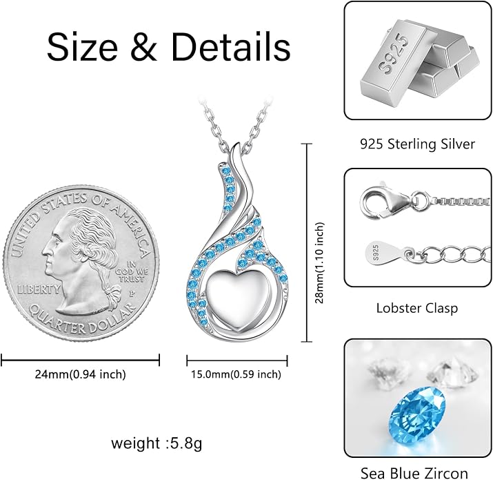 Cremation Jewelry 925 Sterling Silver Teardrop Urn Necklace for Ashes Heart Shape Memorial Keepsake Pendant for Human Ashes for Women Gift